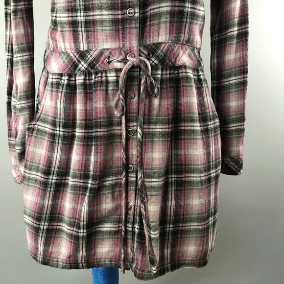 Miley Cyrus button tie tunic top long short sleeve soft flannel feel - Picture 7 of 8